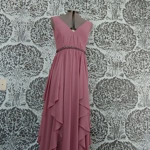 Lulu's Muave chiffon waterfall ruffle maxi dress